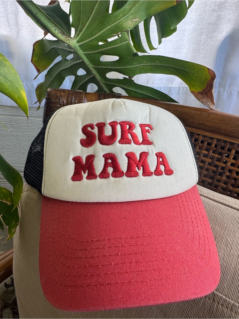 Surf Mama Red and Cream Trucker Hat